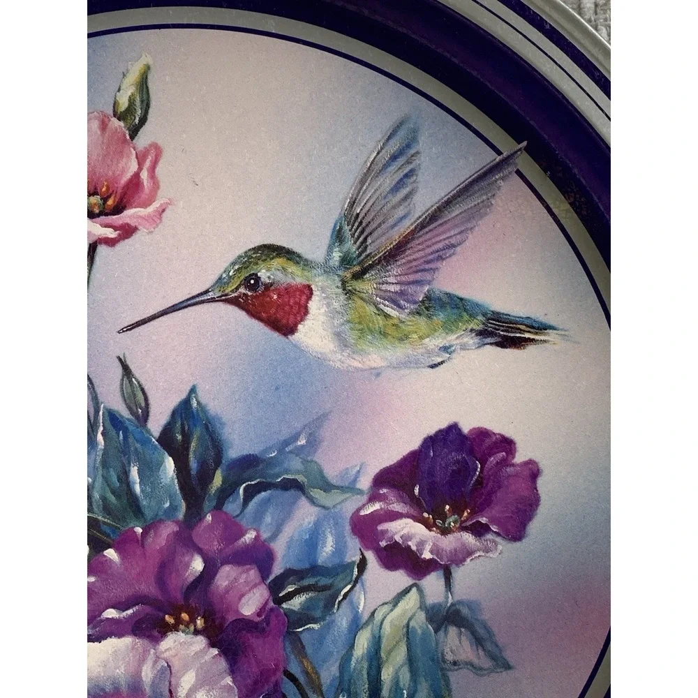 Vintage Hummingbird and Purple Floral‎ Serving Metal Tray Giftco Inc. 13.5